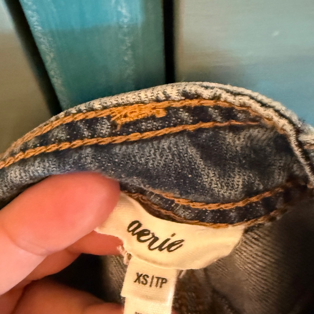 aerie Blue Denim Overalls with Contrast Stitching - Picture 3 of 5